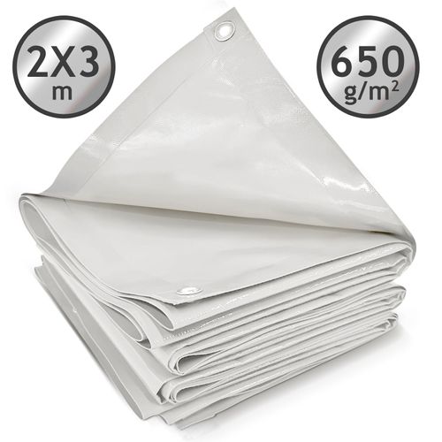 Jago® Bâche de Protection - 4x3m, Imperméable, Polyester Revêtu de PVC 650g/m², Blanc - Couverture pour Véhicules, Meubles de Jardin