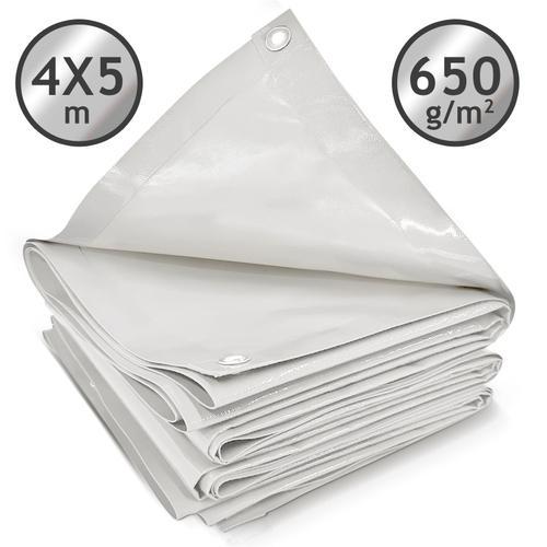 Jago® Bâche de Protection - 4x5m, Imperméable, Polyester Revêtu de PVC 650g/m², Blanc - Couverture pour Véhicules, Meubles de Jardin