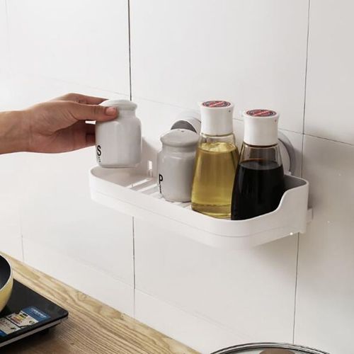 Blanc Sans Couture Mural Boîte De Rangement Ventouse Salle De Bain Support De Rangement Toilette Pompage Tasse Support De Rangement Accessoires