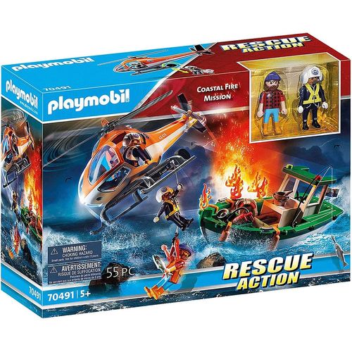 Playmobil 70491 Sauvetage En Mer De Bateau De Pèche En Feu 55 Pièces