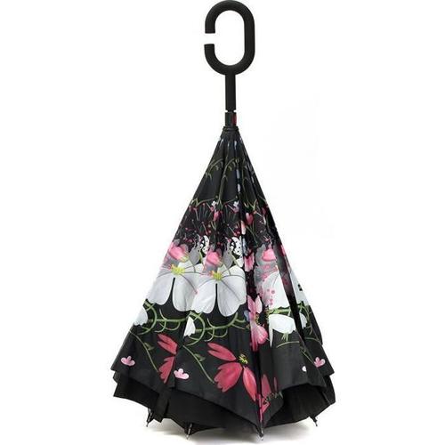 C Parapluie Automatique Pliant Inversé Imprimé Anti Vent Soleil Uv Parasol Main Libre Dia. 98cm Cadeau Noël Démon Des Fleurs