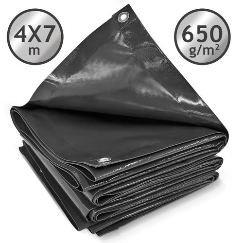 Jago® Bâche de Protection - 4x7m, Imperméable, Revêtu de PVC 650 g/m², Anthracite - Couverture pour Véhicules, Meubles de Jardin