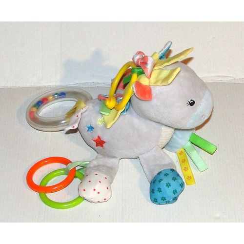Doudou Cheval Ane Activités Anneaux Billes Tex Baby - Peluche Cheval 15 Cm