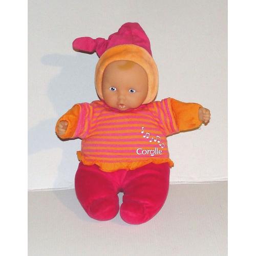 Doudou Poupée Lutin Corolle Rouge Orange. Peluche Bébé 30 Cm