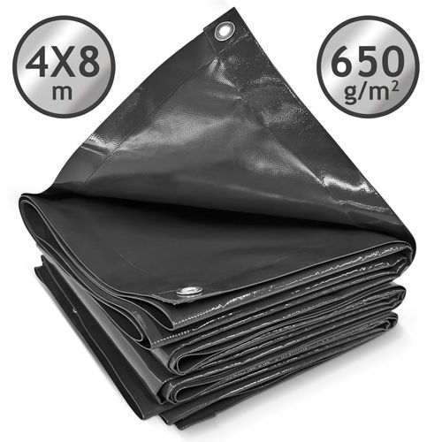 Jago® Bâche de Protection - 4x8m, Imperméable, Revêtu de PVC 650 g/m², Noir - Couverture pour Véhicules, Meubles de Jardin