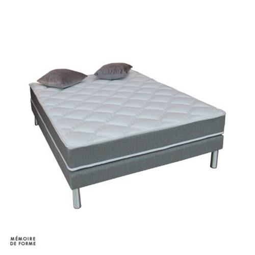 Ensemble Matelas+Sommier Mémoire De Forme Gris Chiné 140x190cm