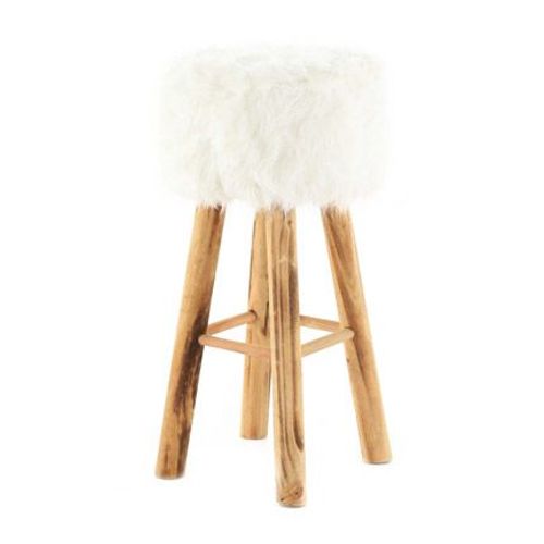 Tabouret De Bar 68cm Assise Ronde Fourrure Blanche - Olive