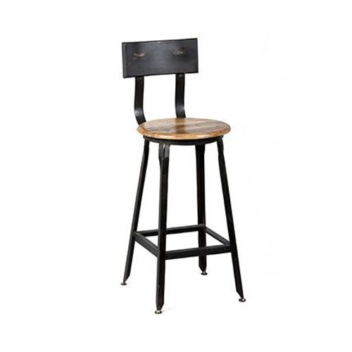Lot De 2 Chaises De Bar En Acier Assise Bois H65 - Atelier Metal