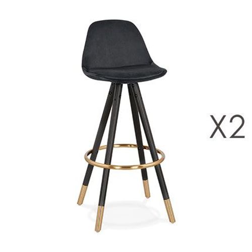 Lot De 2 Chaises De Bar H75 Cm Noir Pieds Noirs Et Dorés - Circos