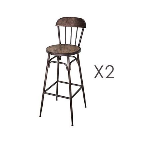 Lot De 2 Chaises De Bar Industrielles En Bois Et Métal - Katya