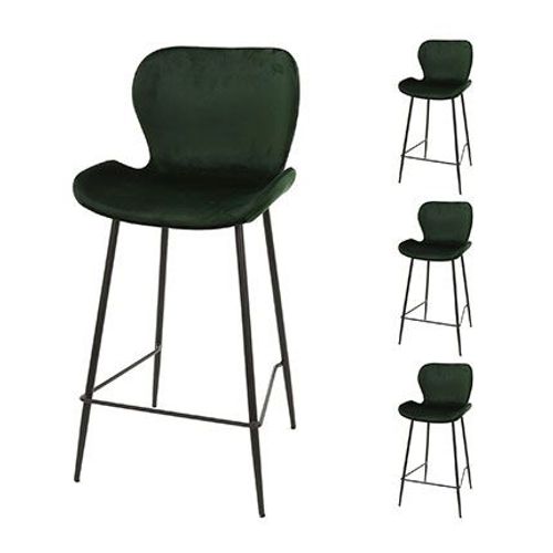 Lot De 4 Chaises De Bar En Velours Vert Foncé - Soraya