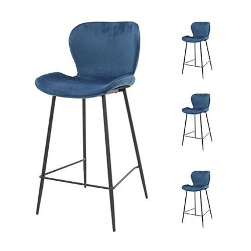 Lot De 4 Chaises De Bar En Velours Bleu Foncé - Soraya