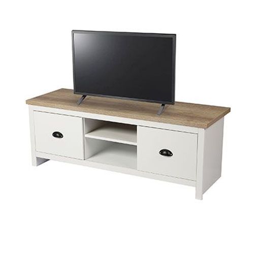 Meuble Tv 2 Portes 120x39,5x42,5 Cm Blanc Et Naturel - Challis