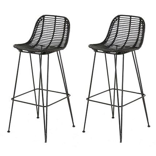 Lot De 2 Chaises De Bar H65 Cm En Rotin Noir