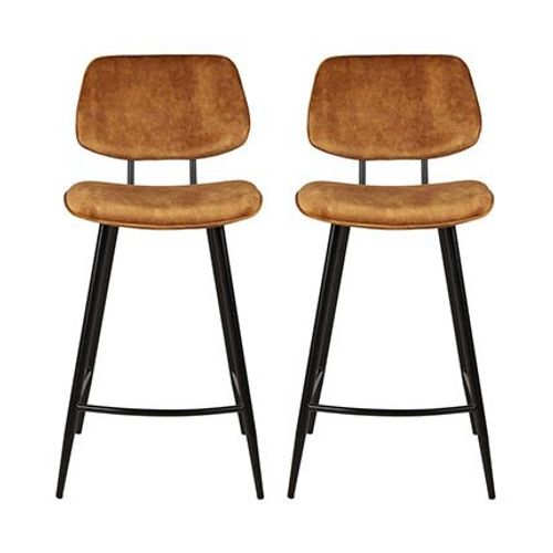 Lot De 2 Chaises De Bar H68 En Tissu Velours Ocre - Sitea
