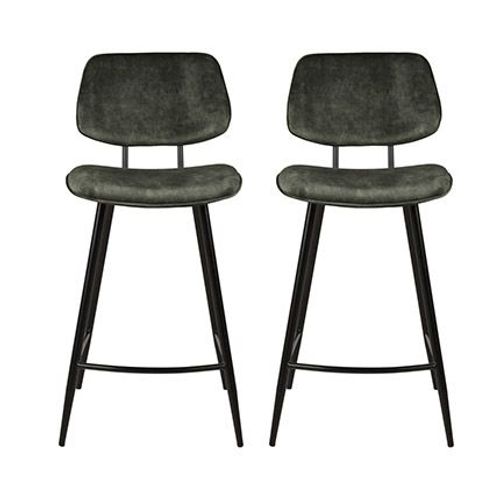 Lot De 2 Chaises De Bar H68 En Tissu Velours Vert Foncé - Sitea