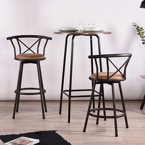 Lot De 2 Chaises De Bar 58x56x99 Cm En Tissu Marron Et Métal Noir