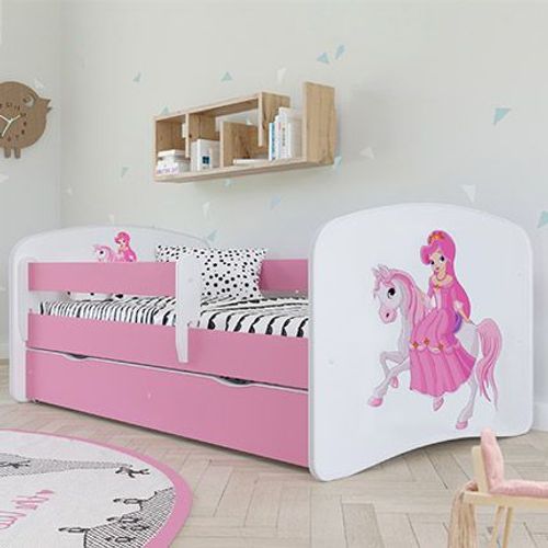 Lit 70x140 Cm Rose Avec Tiroir Décor Princesse À Cheval - Heros