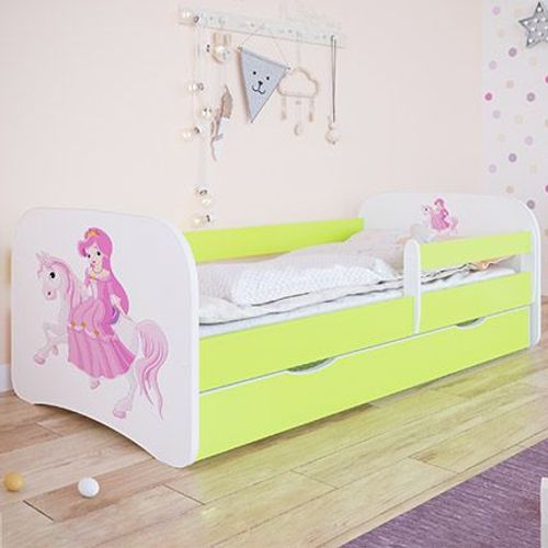 Lit 70x140 Cm Vert Avec Tiroir Décor Princesse À Cheval - Heros