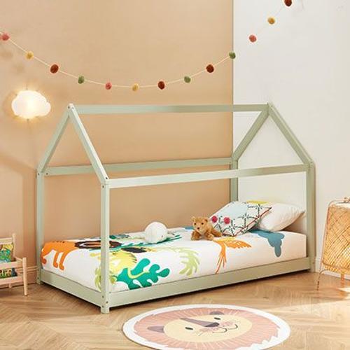 Lit Cabane Enfant 90x190 Cm En Pin Massif Vert Clair - Osny