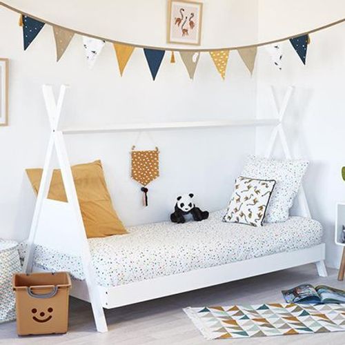 Lit Tipi Enfant 90x190 Cm En Pin Blanc Avec Sommier À Lattes