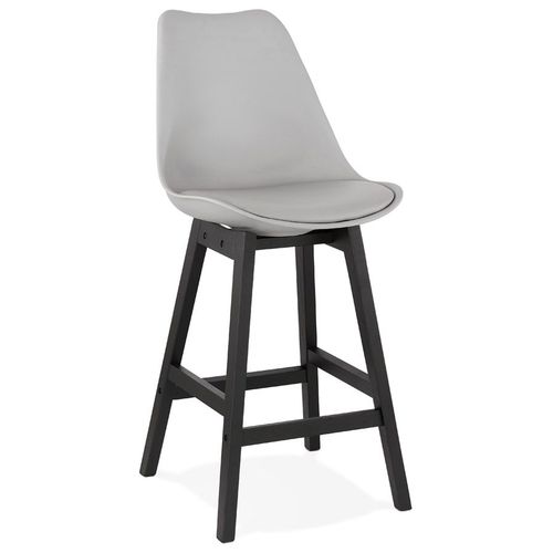 Tabouret Snack Mi-Hauteur 'camila Mini' Gris Avec Pied En Bois Noir