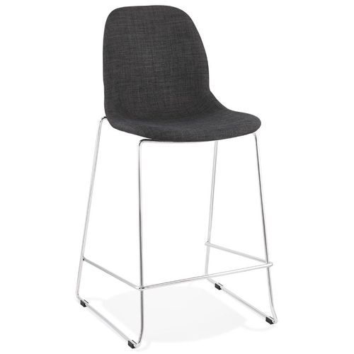 Tabouret Snack Mi-Hauteur Empilable 'fakir Mini' En Tissu Gris Foncé Et Pied En Métal Chromé
