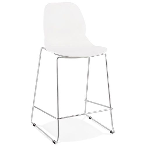 Tabouret Snack Mi-Hauteur 'berlin Mini' Blanc Empilable Avec Pied En Métal Chromé