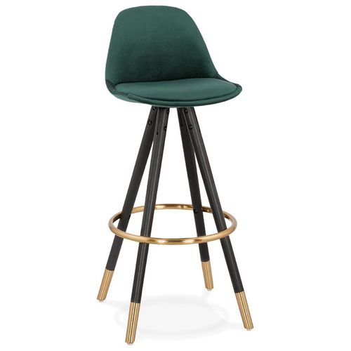 Tabouret De Bar Design 'chicago' En Velours Vert Et 4 Pieds En Bois Noir