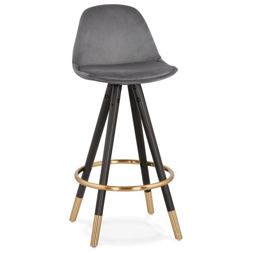 Tabouret Snack Mi-Hauteur Design 'chicago Mini' En Velours Gris Et 4 Pieds En Bois Noir