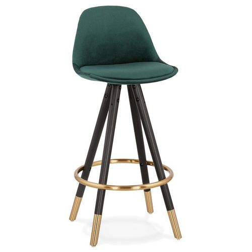 Tabouret Snack Mi-Hauteur Design 'chicago Mini' En Velours Vert Et 4 Pieds En Bois Noir