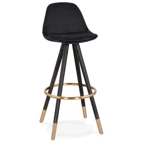 Tabouret De Bar Design 'chicago' En Velours Noir Et 4 Pieds En Bois Noir