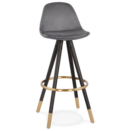 Tabouret De Bar Design 'chicago' En Velours Gris Et 4 Pieds En Bois Noir