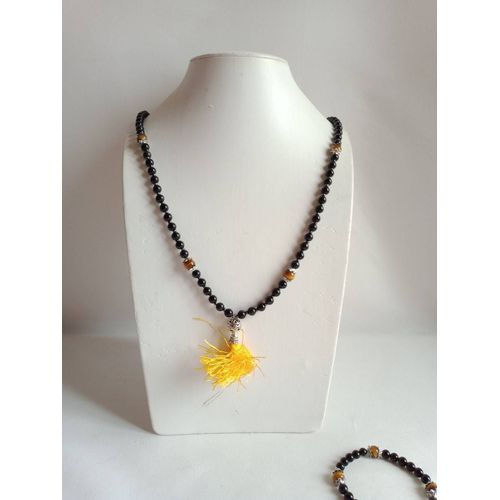 Mandala 108 Perles En Pierre Obsidienne Et ?il De Tigre Avec Bracelet Assorti