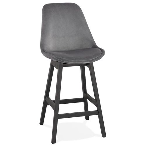 Tabouret Snack Mi-Hauteur 'moriss Mini' En Velours Gris Et Pieds En Bois Noir