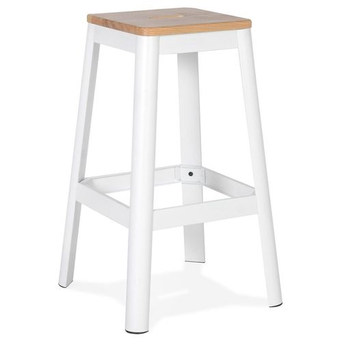 Tabouret Haut Style Industriel 'lidya' Avec Structure En Métal Blanc Et Assise En Bois