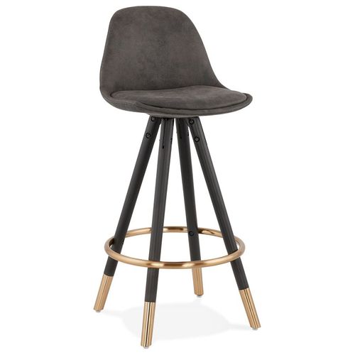 Tabouret Snack Mi-Hauteur Design 'kong Mini' En Microfibre Grise Et Pieds En Bois Noir