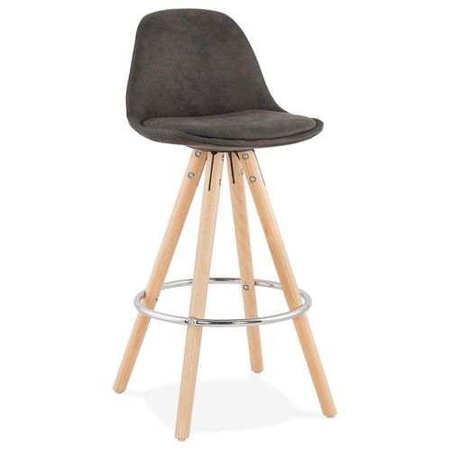 Tabouret Snack Mi-Hauteur 'marka Mini' En Microfibre Grise Et Pieds En Bois Naturel