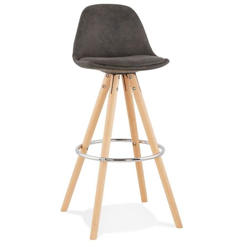 Tabouret De Bar 'marka' En Microfibre Grise Et Pieds En Bois Naturel