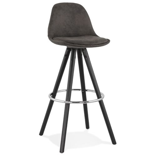 Tabouret De Bar 'marka' En Microfibre Grise Et Pieds En Bois Noir