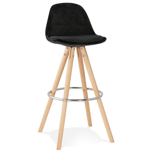 Tabouret De Bar 'spirit' En Velours Noir Et Pieds En Bois Naturel