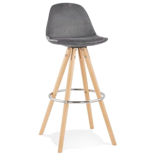 Tabouret De Bar 'spirit' En Velours Gris Et Pieds En Bois Naturel