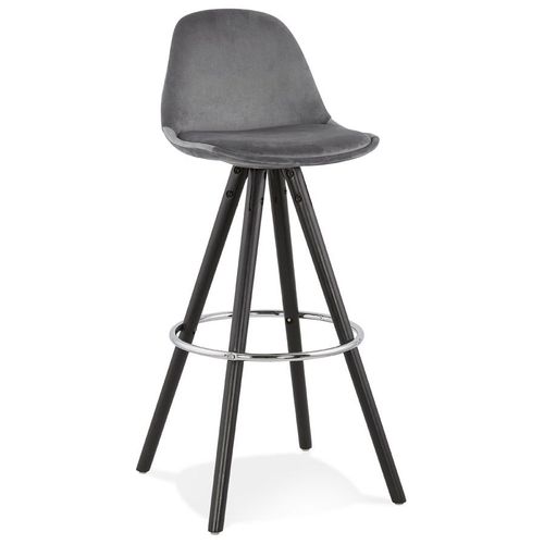 Tabouret De Bar 'spirit' En Velours Gris Et Pieds En Bois Noir