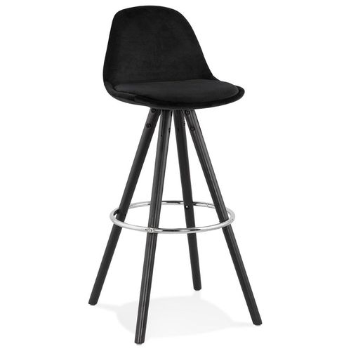 Tabouret De Bar 'spirit' En Velours Noir Et Pieds En Bois Noir