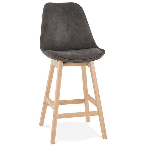Tabouret Snack Mi-Hauteur 'aspen Mini' En Microfibre Grise Et Pieds En Bois Naturel
