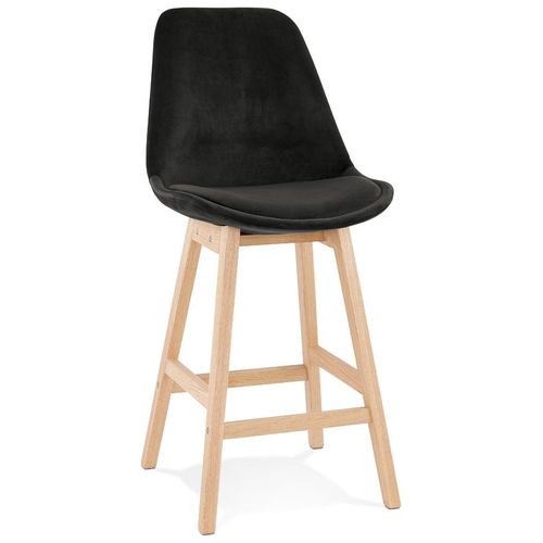 Tabouret Snack Mi-Hauteur 'moriss Mini' En Velours Noir Et Pieds En Bois Naturel