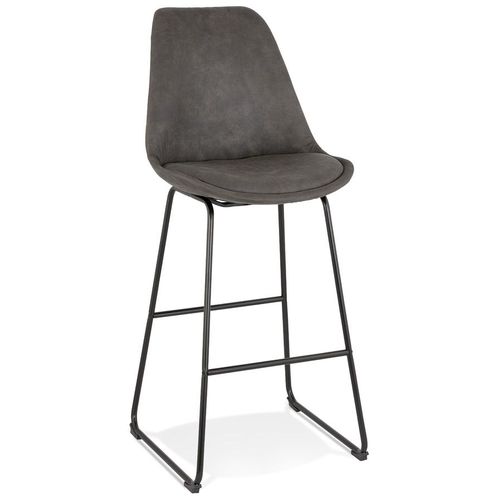 Tabouret Snack Mi-Hauteur 'biki Mini' En Microfibre Grise Et Pieds En Métal Noir