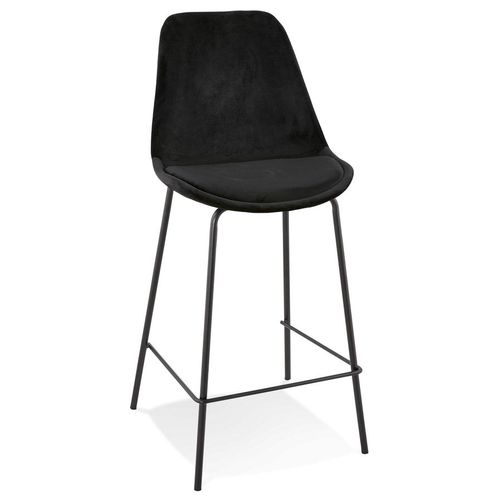Tabouret Snack Mi-Hauteur 'spark Mini' En Velours Noir Et Pieds En Métal Noir