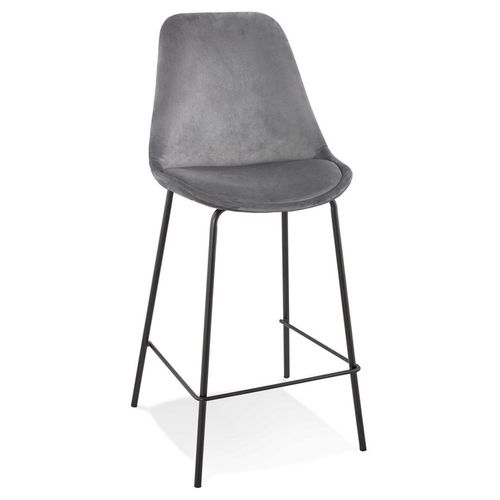 Tabouret Snack Mi-Hauteur 'spark Mini' En Velours Gris Et Pieds En Métal Noir