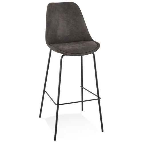 Tabouret De Bar 'tao' En Microfibre Grise Et Pieds En Métal Noir